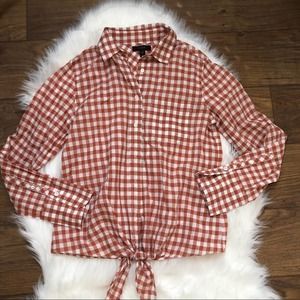 J. Crew tie front gingham top burnt orange 4P